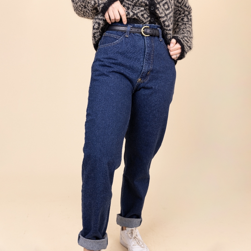 Vintage Bonjour 90s baggy Jeans High Rise Straight Leg Dark Wash Deadstock Y2K